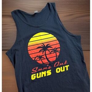 Men's Tank Top Shirt XL Black Graphic Suns Out Guns Out Summer Time BEACH muscle